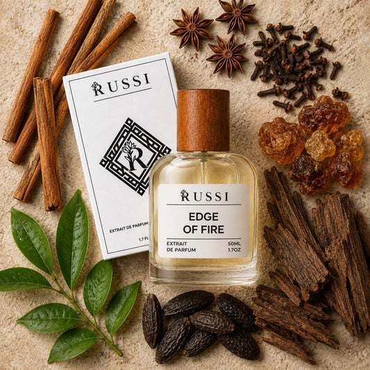 EDGE OF FIRE extrait de parfum with cinnamon, cloves, amber, wood and tonka bean notes
