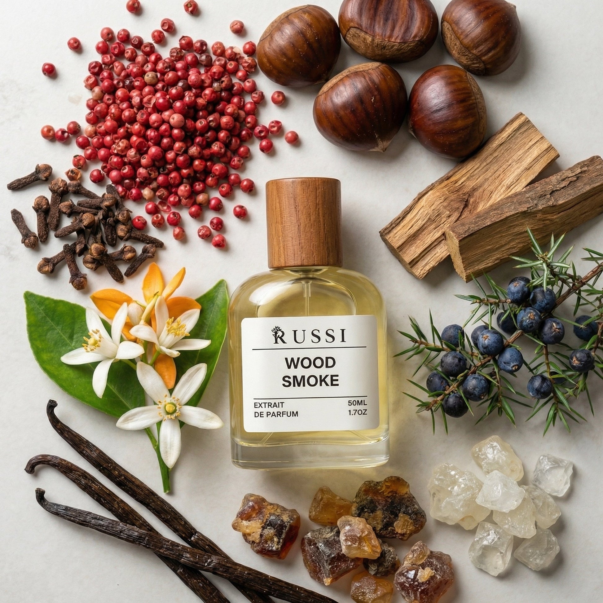 WOOD SMOKE KAŠTONAI · GUAJAKMEDIS · VANILĖ
