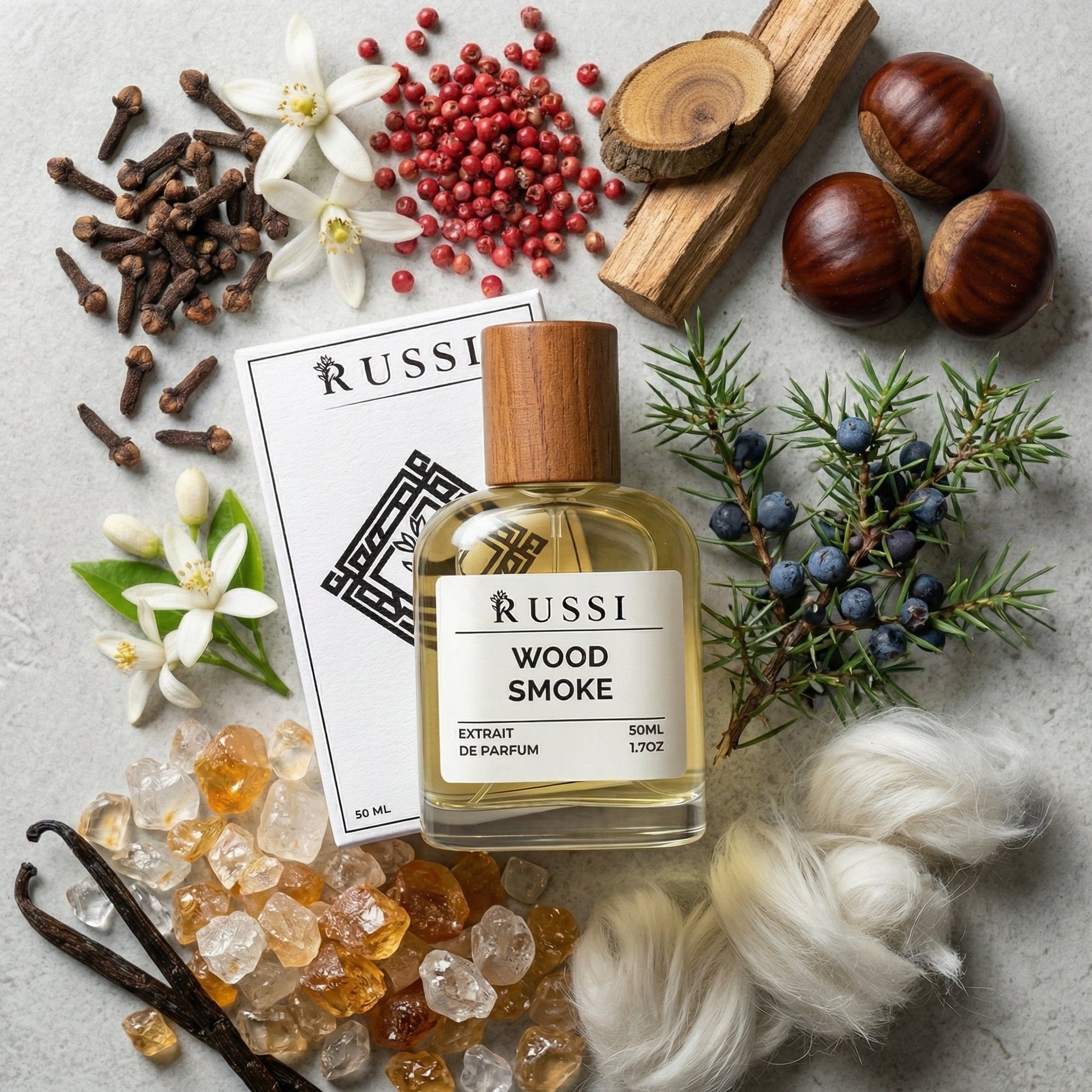 WOOD SMOKE KAŠTONAI · GUAJAKMEDIS · VANILĖ