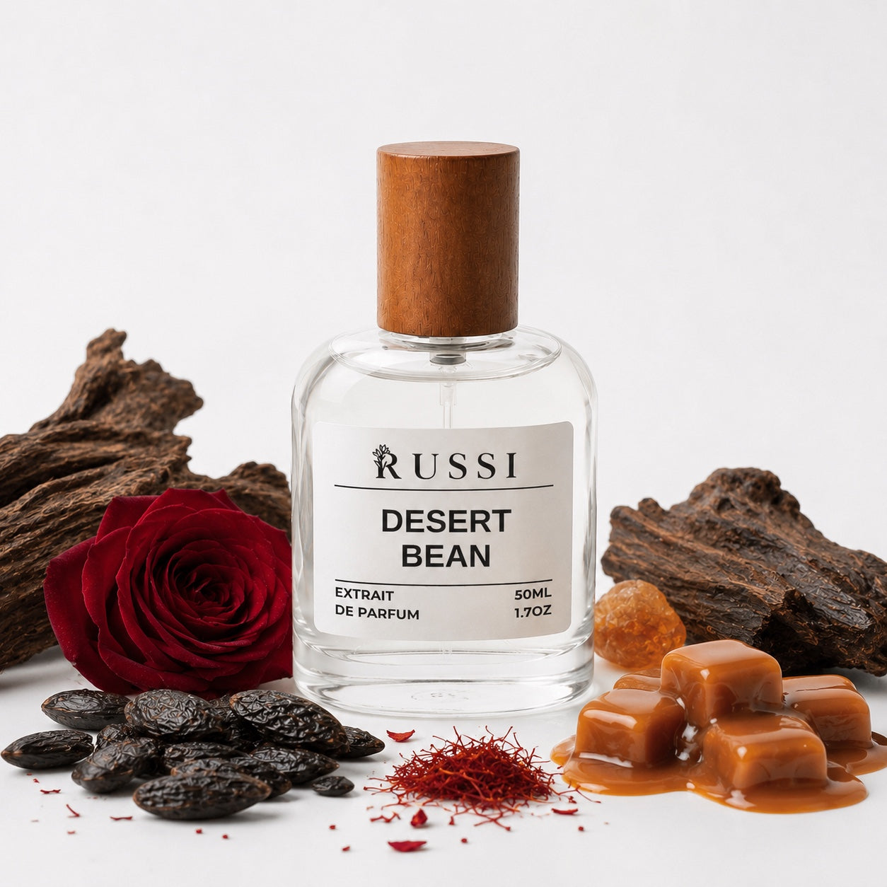 DESERT BEAN 50 ml perfume with rose, oud, tonka beans, saffron and caramel