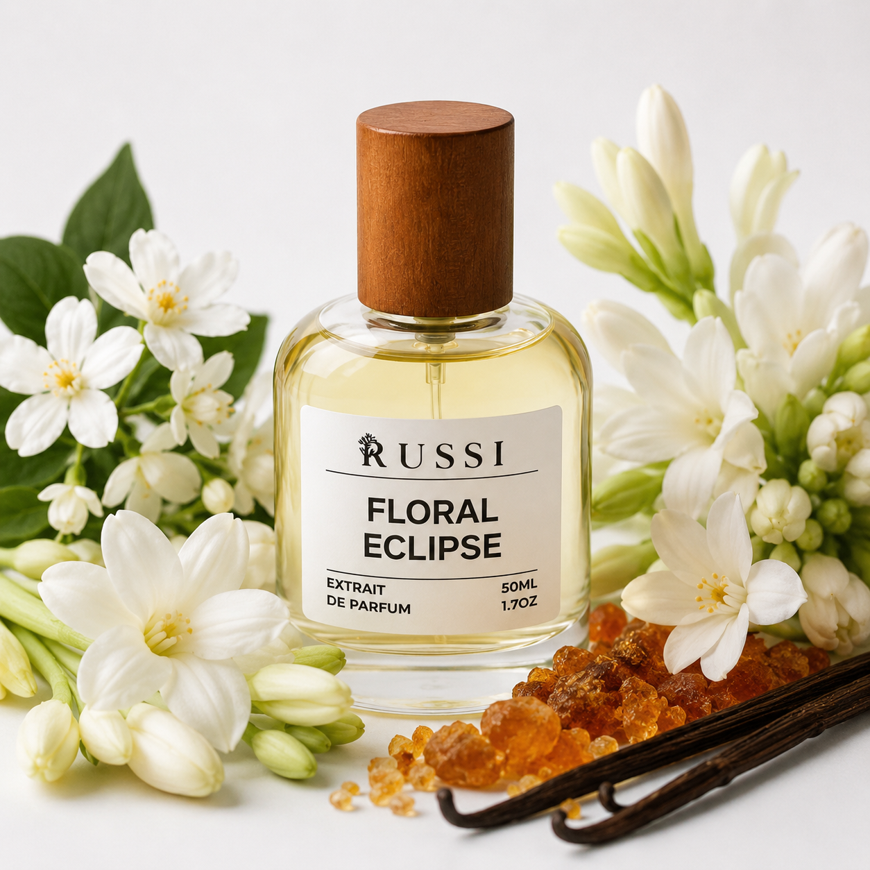 RUSSI Floral Eclipse Extrait de Parfum 50 ml su baltomis gėlėmis, vanile ir gintaro natomis