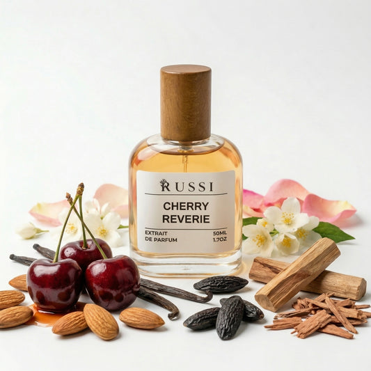 Vyšnia, karčiųjų migdolų ir vanilės kvapo moto svajonė kvepalų buteliukas su natūraliais ingredientais