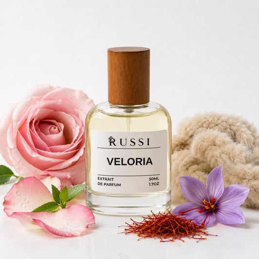 VELORIA 50ML perfume bottle with rose and saffron notes